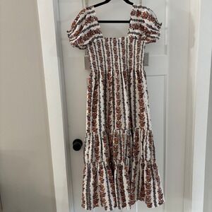 OPT Anthropologie Daphne Square Neck Smocked Maxi Dress Puff Sleeve Floral Boho